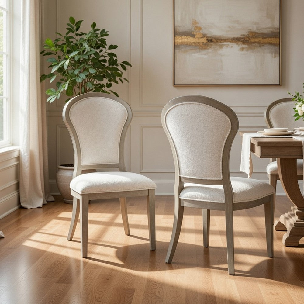 Lyne Dining Side Chair Set of 2 | Hourglass Back | Ivory | Cerused Taupe