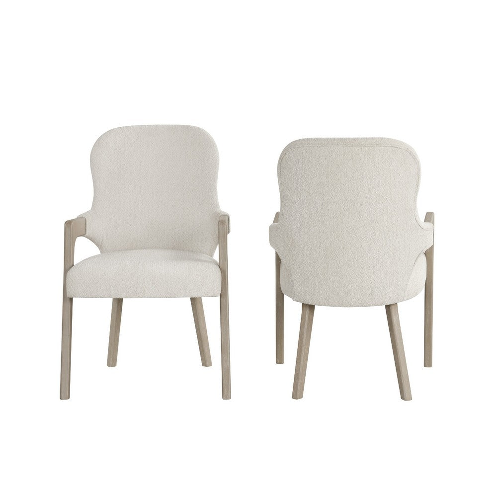 Lyne Dining Armchair Set of 2 | Rounded Back | Ivory Fabric | Cerused Taupe