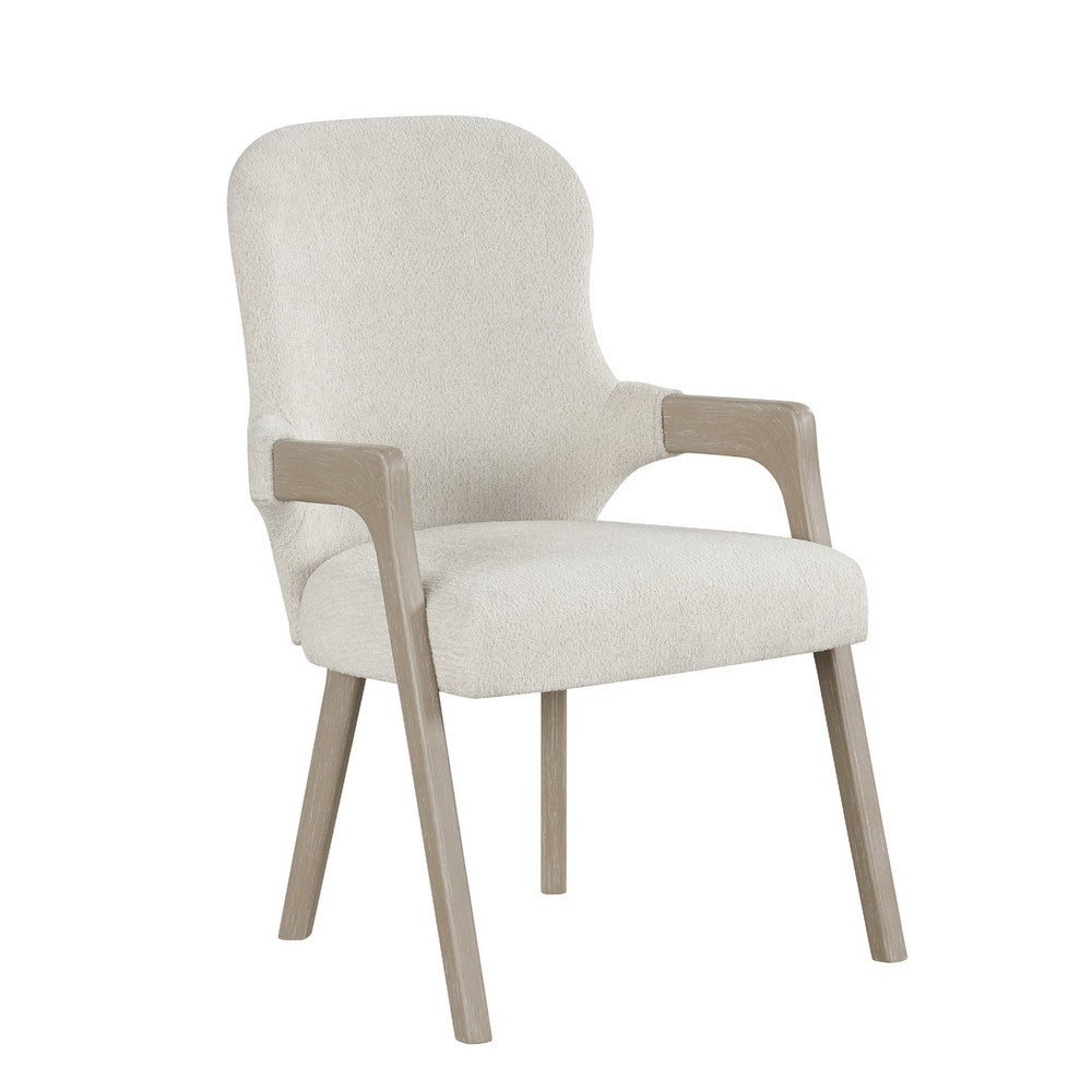 Lyne Dining Armchair Set of 2 | Rounded Back | Ivory Fabric | Cerused Taupe