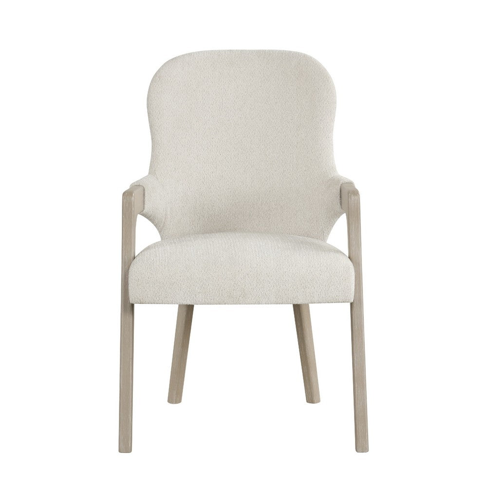Lyne Dining Armchair Set of 2 | Rounded Back | Ivory Fabric | Cerused Taupe