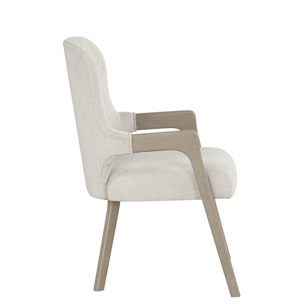 Lyne Dining Armchair Set of 2 | Rounded Back | Ivory Fabric | Cerused Taupe