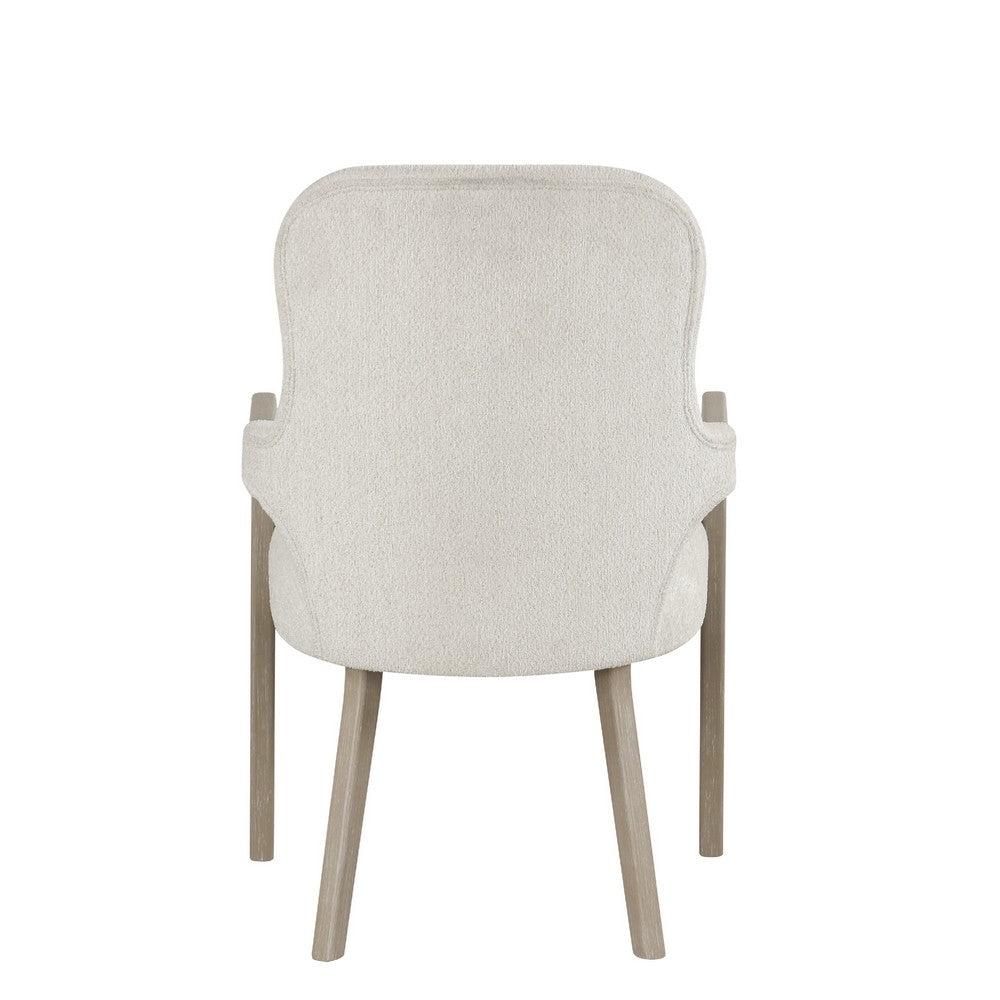 Lyne Dining Armchair Set of 2 | Rounded Back | Ivory Fabric | Cerused Taupe