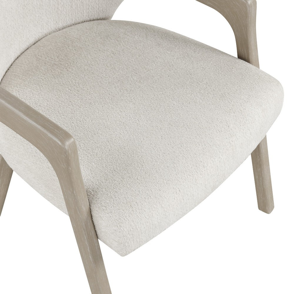 Lyne Dining Armchair Set of 2 | Rounded Back | Ivory Fabric | Cerused Taupe