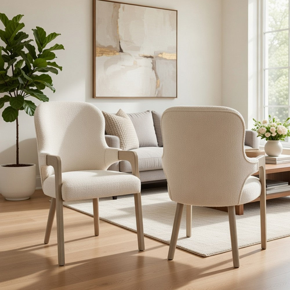 Lyne Dining Armchair Set of 2 | Rounded Back | Ivory Fabric | Cerused Taupe