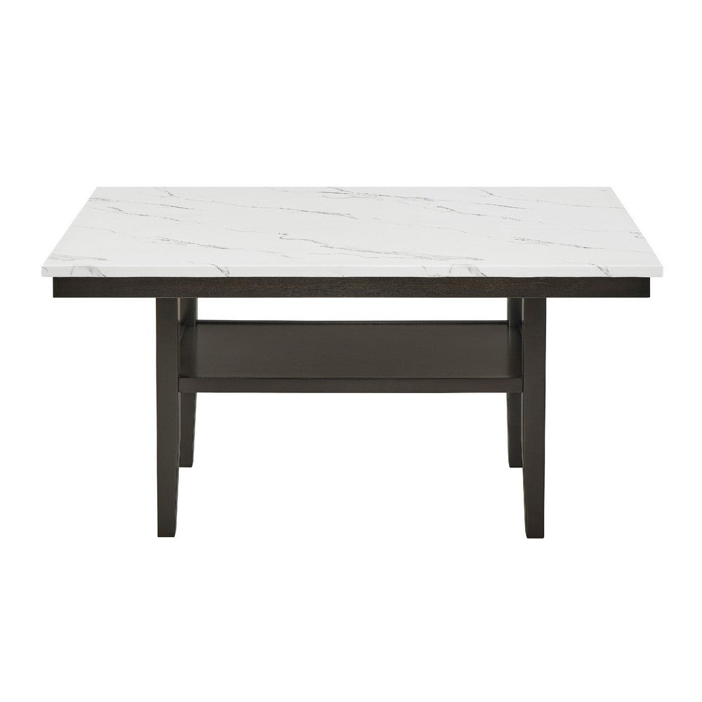 Risa Dining Table with Storage Shelf | 60" Faux Marble Top | Espresso Wood