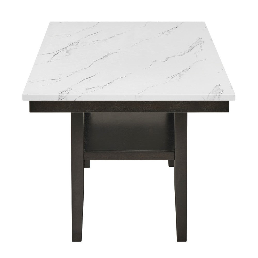 Risa Dining Table with Storage Shelf | 60" Faux Marble Top | Espresso Wood