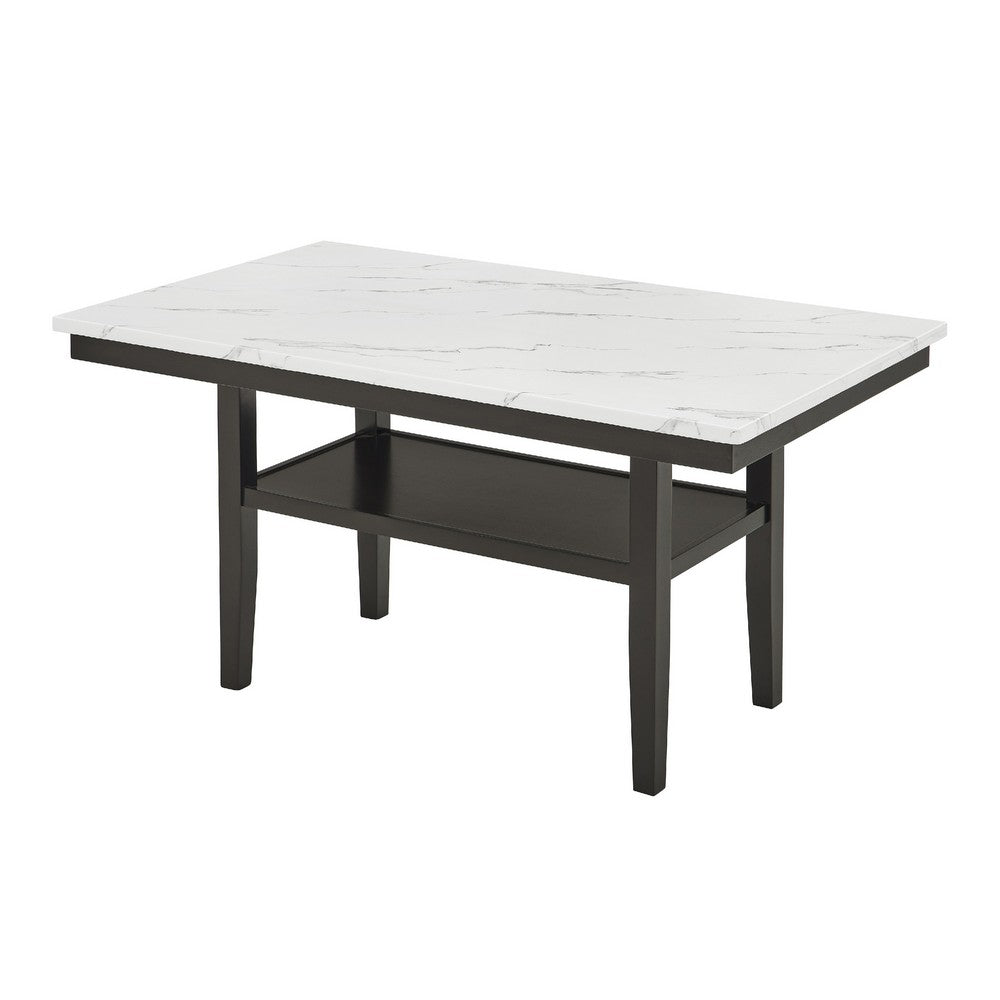 Risa Dining Table with Storage Shelf | 60" Faux Marble Top | Espresso Wood