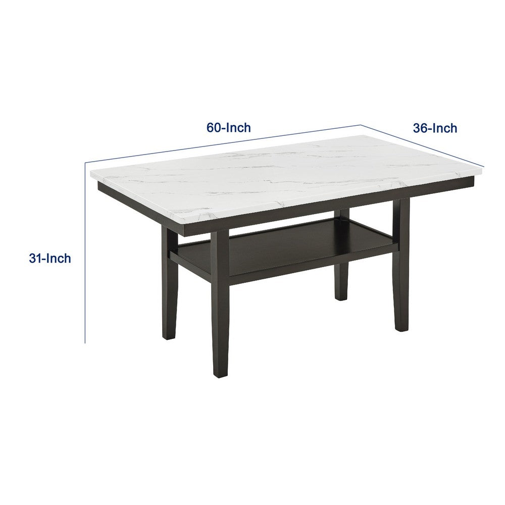 Risa Dining Table with Storage Shelf | 60" Faux Marble Top | Espresso Wood