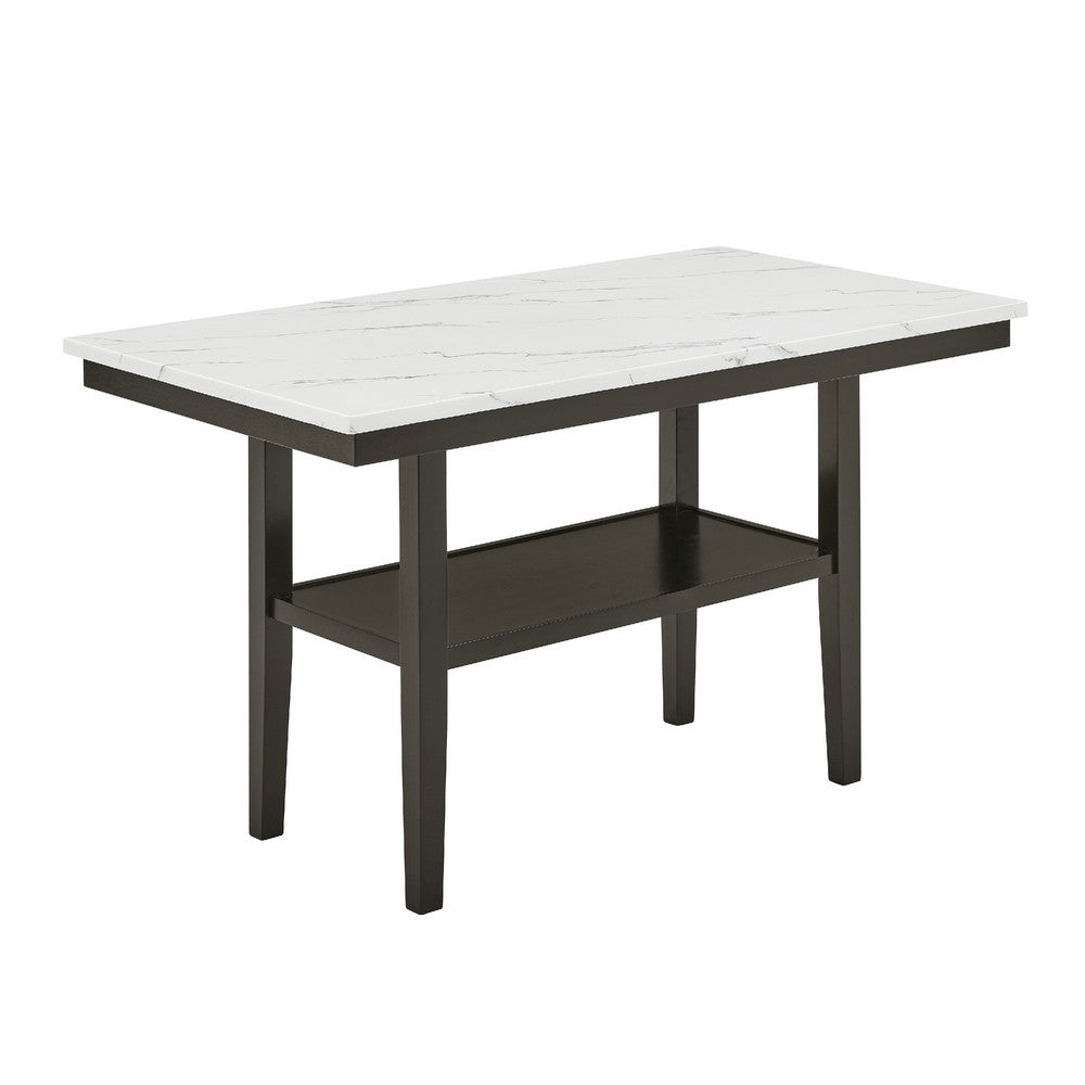 Risa Counter Height Table with Shelf | 60" Faux Marble Top | Espresso Wood