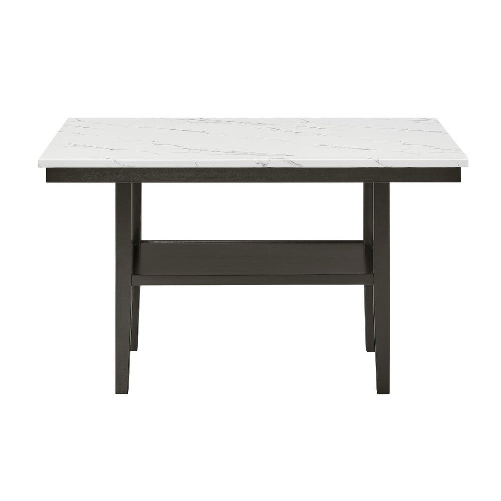 Risa Counter Height Table with Shelf | 60" Faux Marble Top | Espresso Wood