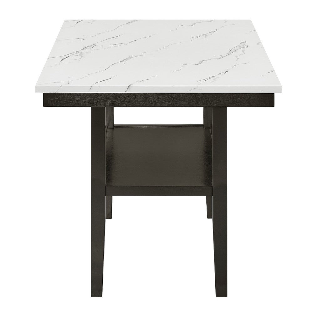 Risa Counter Height Table with Shelf | 60" Faux Marble Top | Espresso Wood