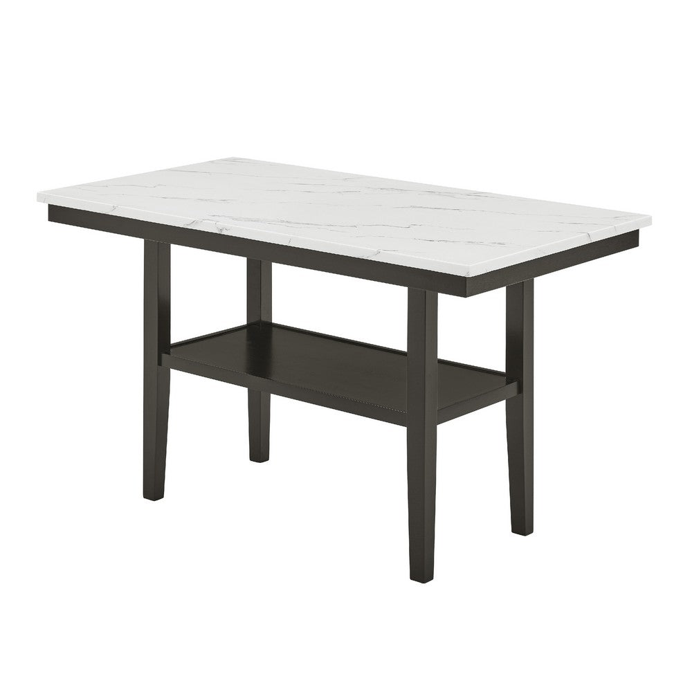 Risa Counter Height Table with Shelf | 60" Faux Marble Top | Espresso Wood