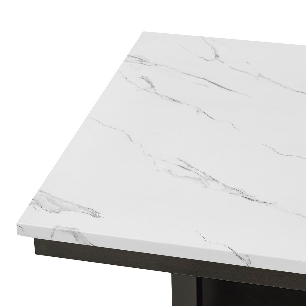Risa Counter Height Table with Shelf | 60" Faux Marble Top | Espresso Wood