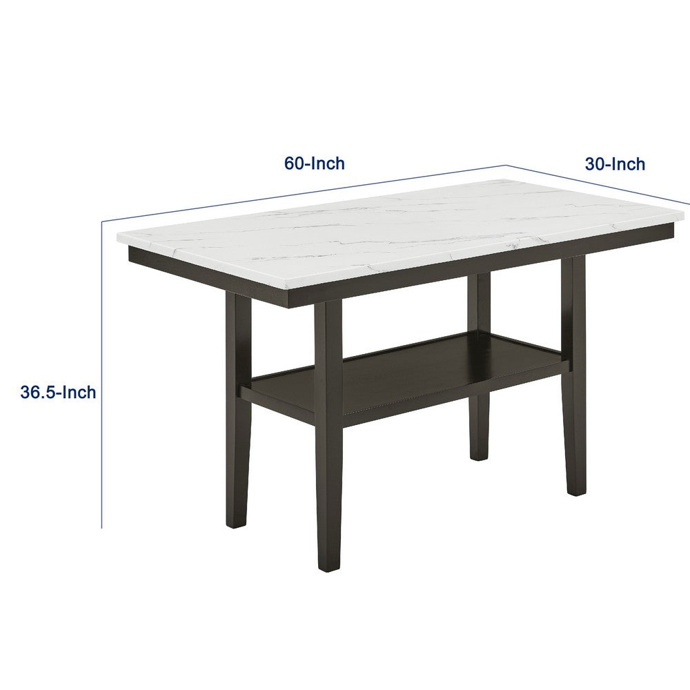 Risa Counter Height Table with Shelf | 60" Faux Marble Top | Espresso Wood