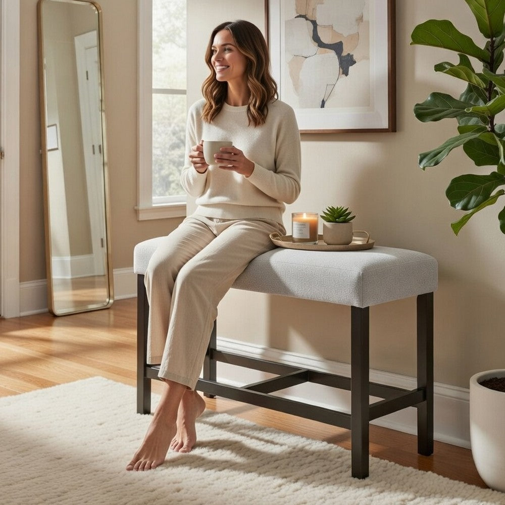 Risa Counter Height Bench | Gray Polyester Memory Foam Seat | Brown 40"