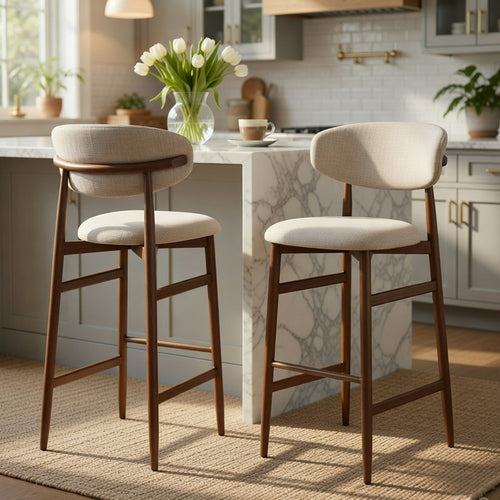 Riom Bar Height Chair Set of 2 | Ivory Toast Seat | Walnut Brown Metal