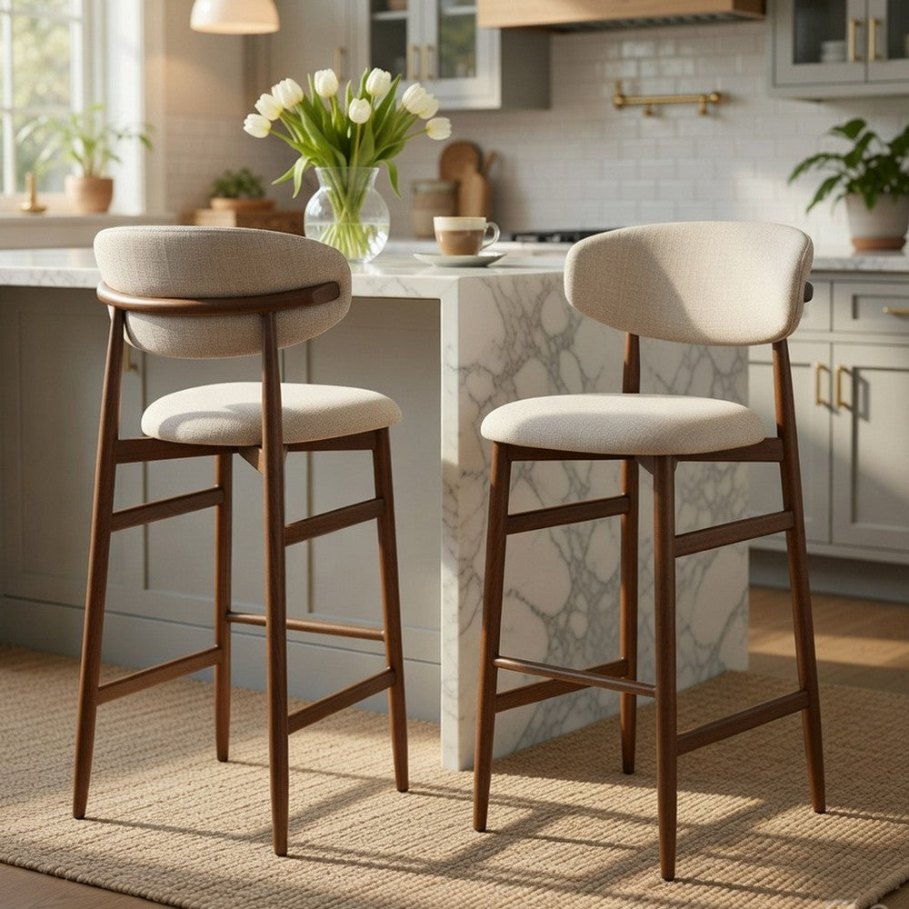 Riom Bar Height Chair Set of 2 | Ivory Toast Seat | Walnut Brown Metal