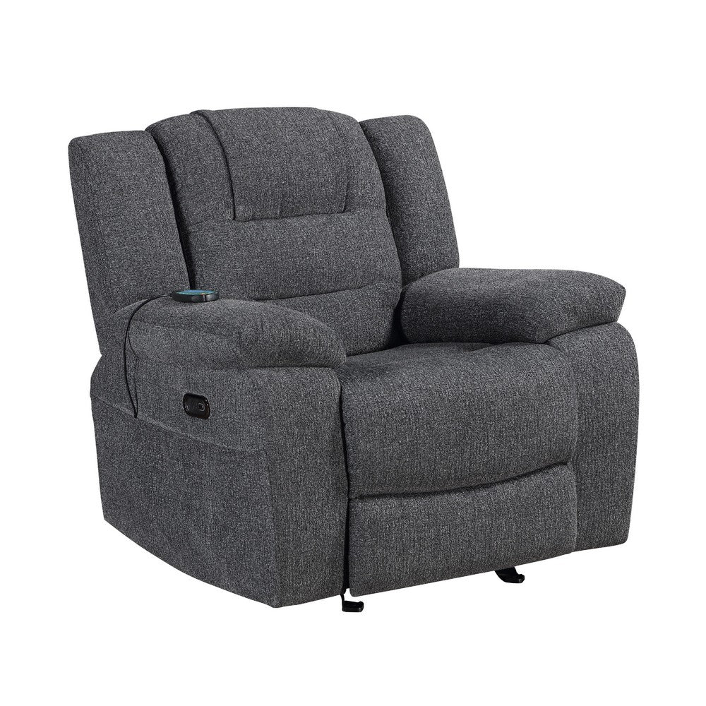 Reno Power Glider Recliner Chair with Heat & Massage | Dark Gray Polyester