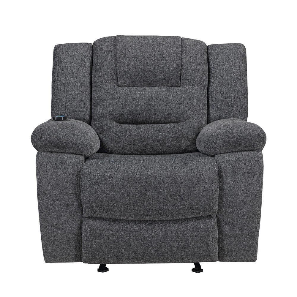 Reno Power Glider Recliner Chair with Heat & Massage | Dark Gray Polyester