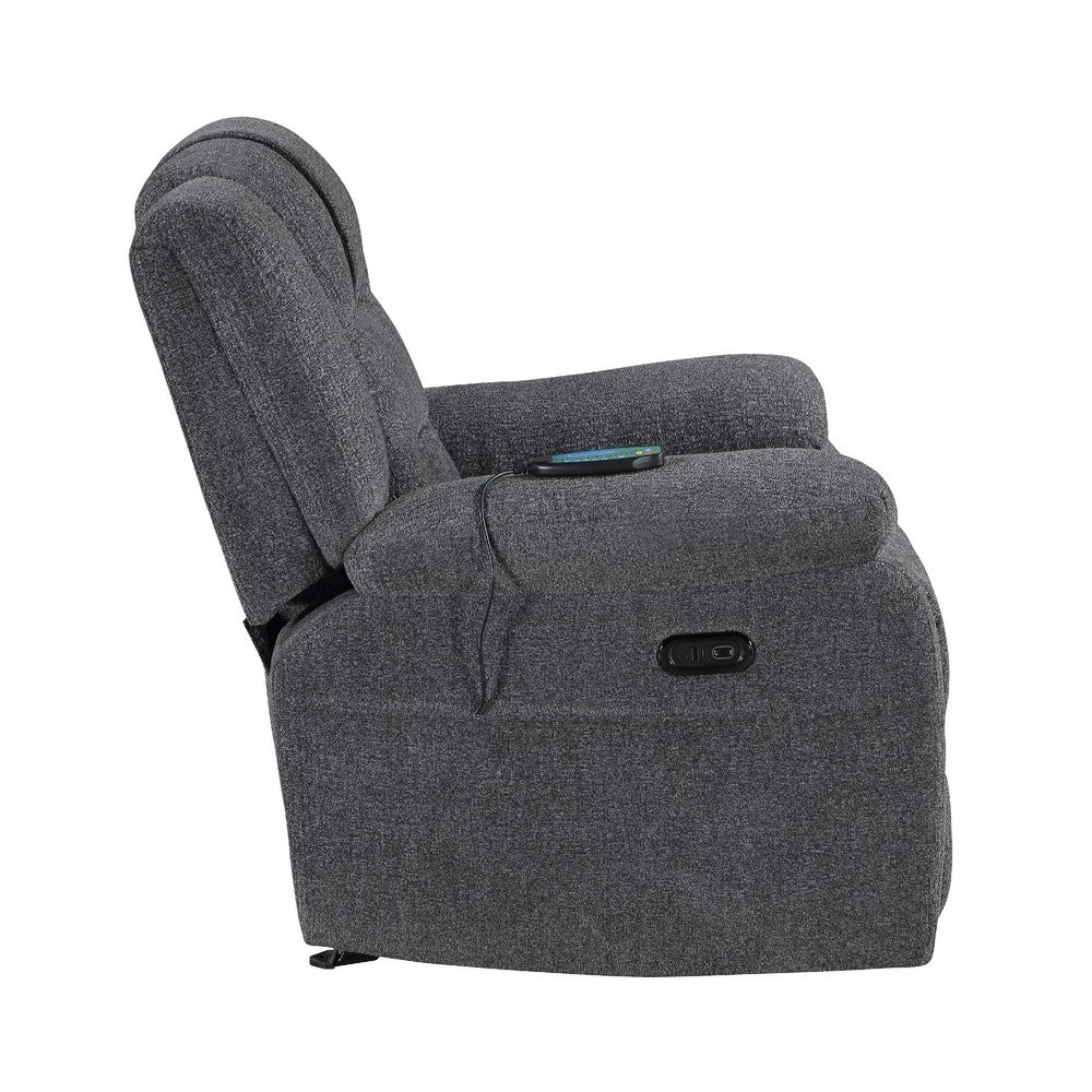 Reno Power Glider Recliner Chair with Heat & Massage | Dark Gray Polyester