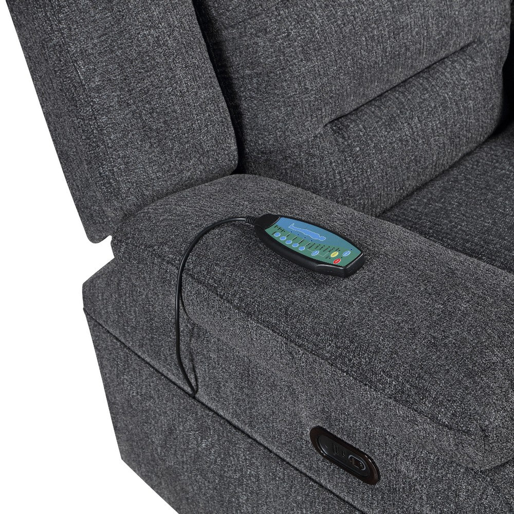 Reno Power Glider Recliner Chair with Heat & Massage | Dark Gray Polyester