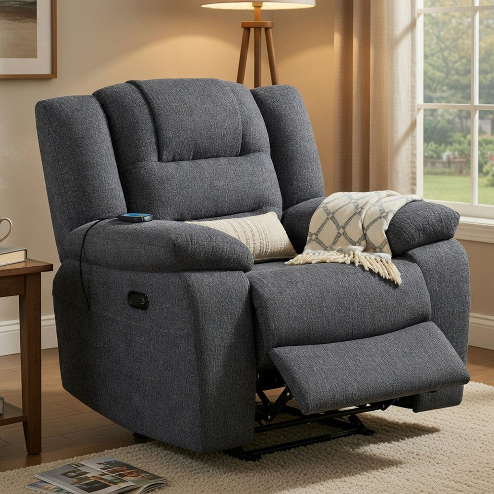 Reno Power Glider Recliner Chair with Heat & Massage | Dark Gray Polyester