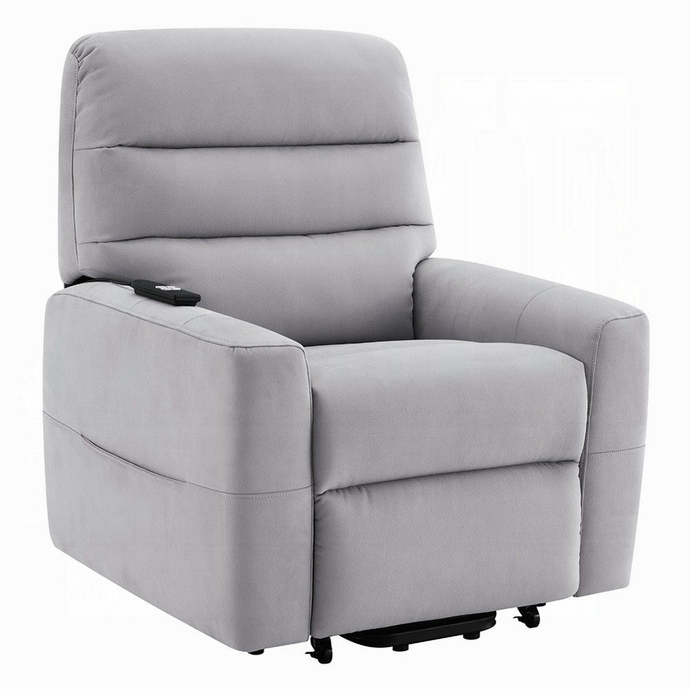 Ima Power Motion Glider Recliner | Wide Tufted Light Gray Faux Leather