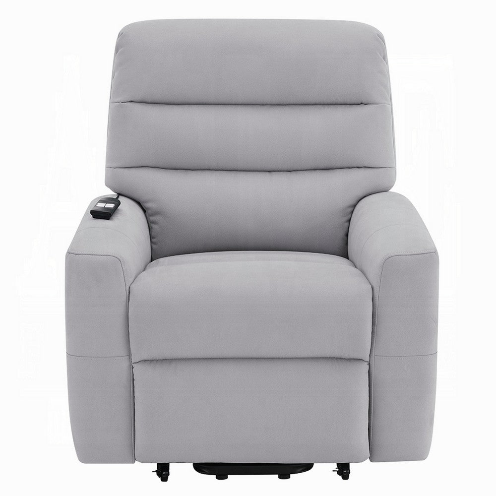 Ima Power Motion Glider Recliner | Wide Tufted Light Gray Faux Leather
