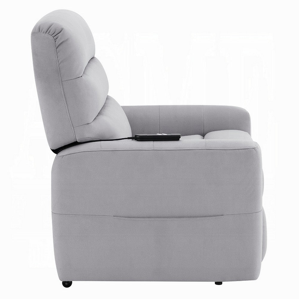 Ima Power Motion Glider Recliner | Wide Tufted Light Gray Faux Leather