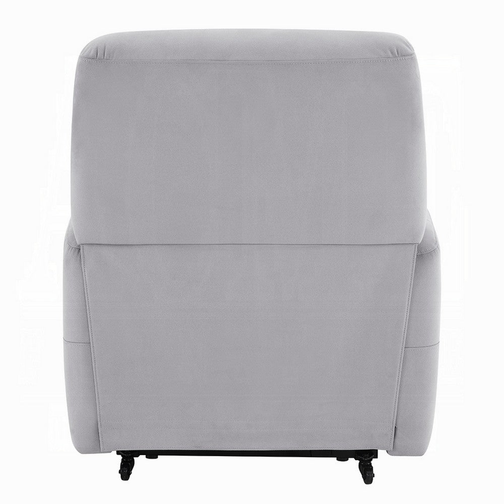 Ima Power Motion Glider Recliner | Wide Tufted Light Gray Faux Leather