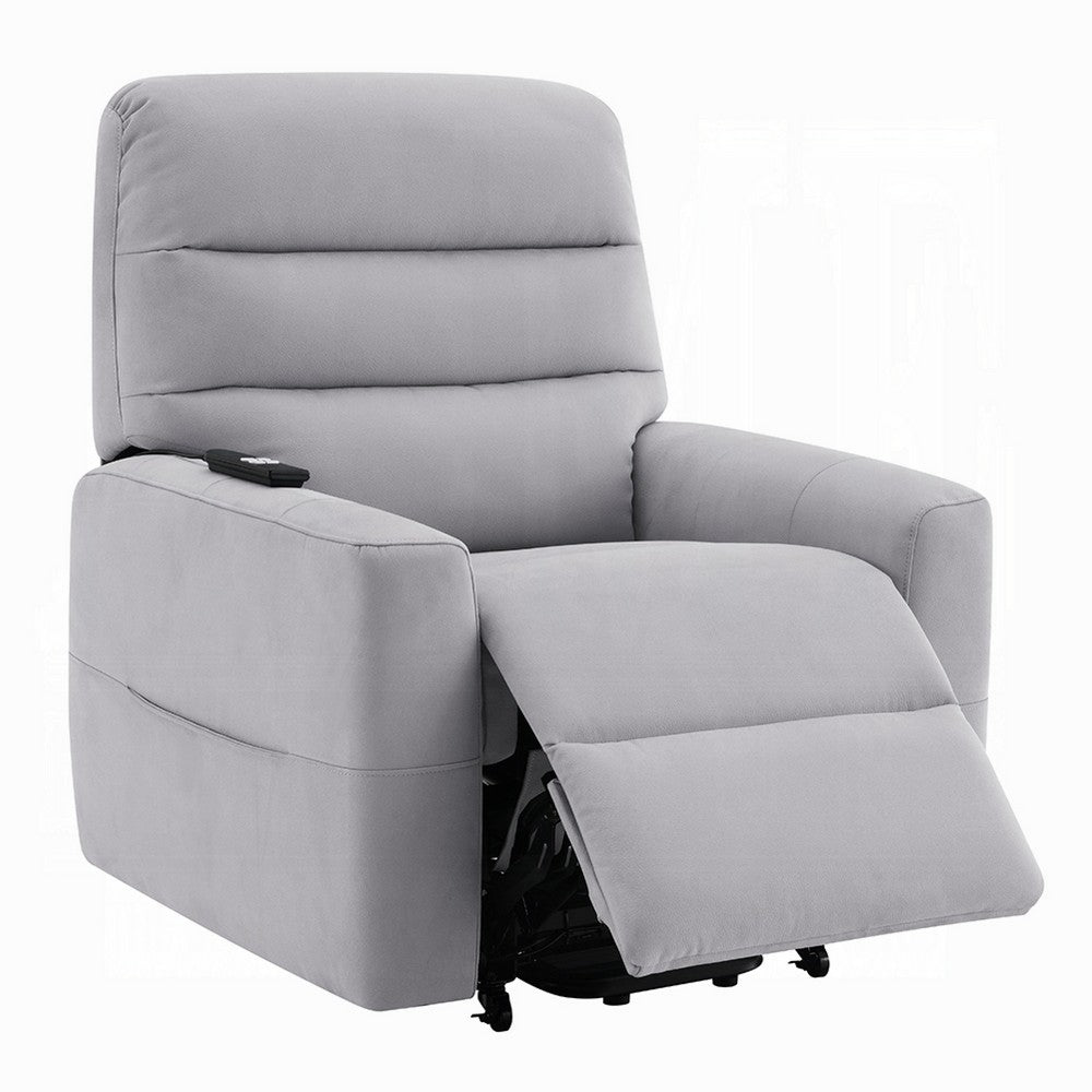Ima Power Motion Glider Recliner | Wide Tufted Light Gray Faux Leather