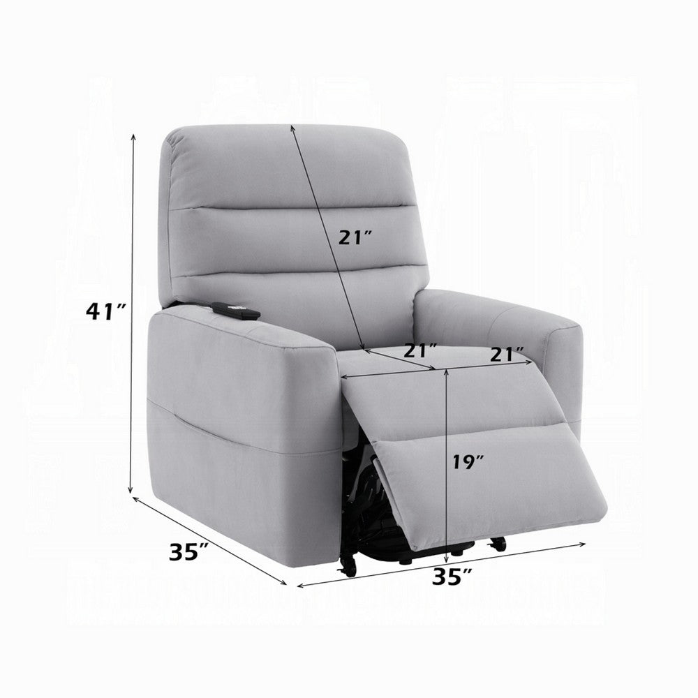Ima Power Motion Glider Recliner | Wide Tufted Light Gray Faux Leather