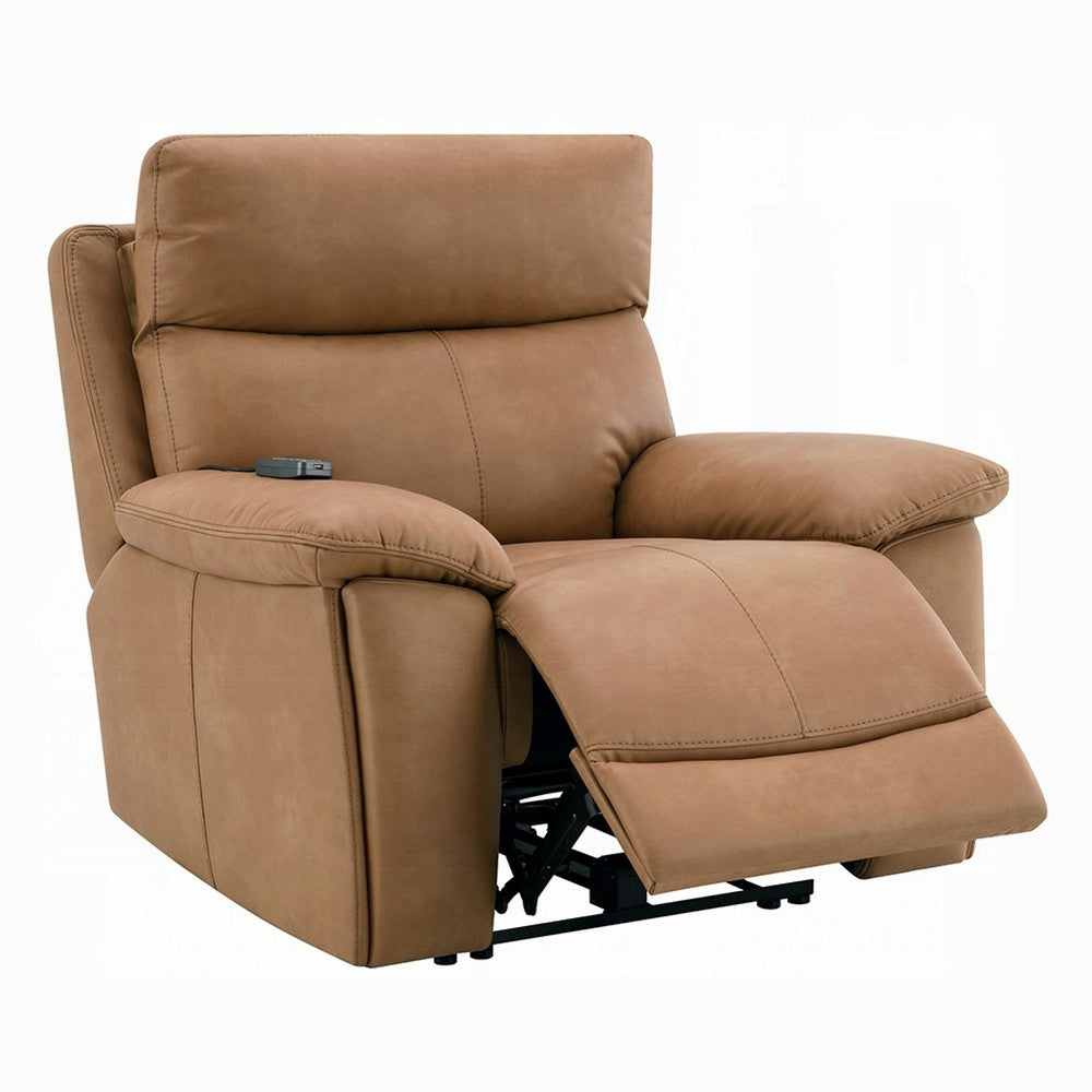 Kima Oversize Power Glider Recliner | Plush Wide Tufted Brown Faux Leather