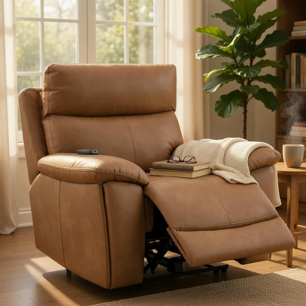 Kima Oversize Power Glider Recliner | Plush Wide Tufted Brown Faux Leather