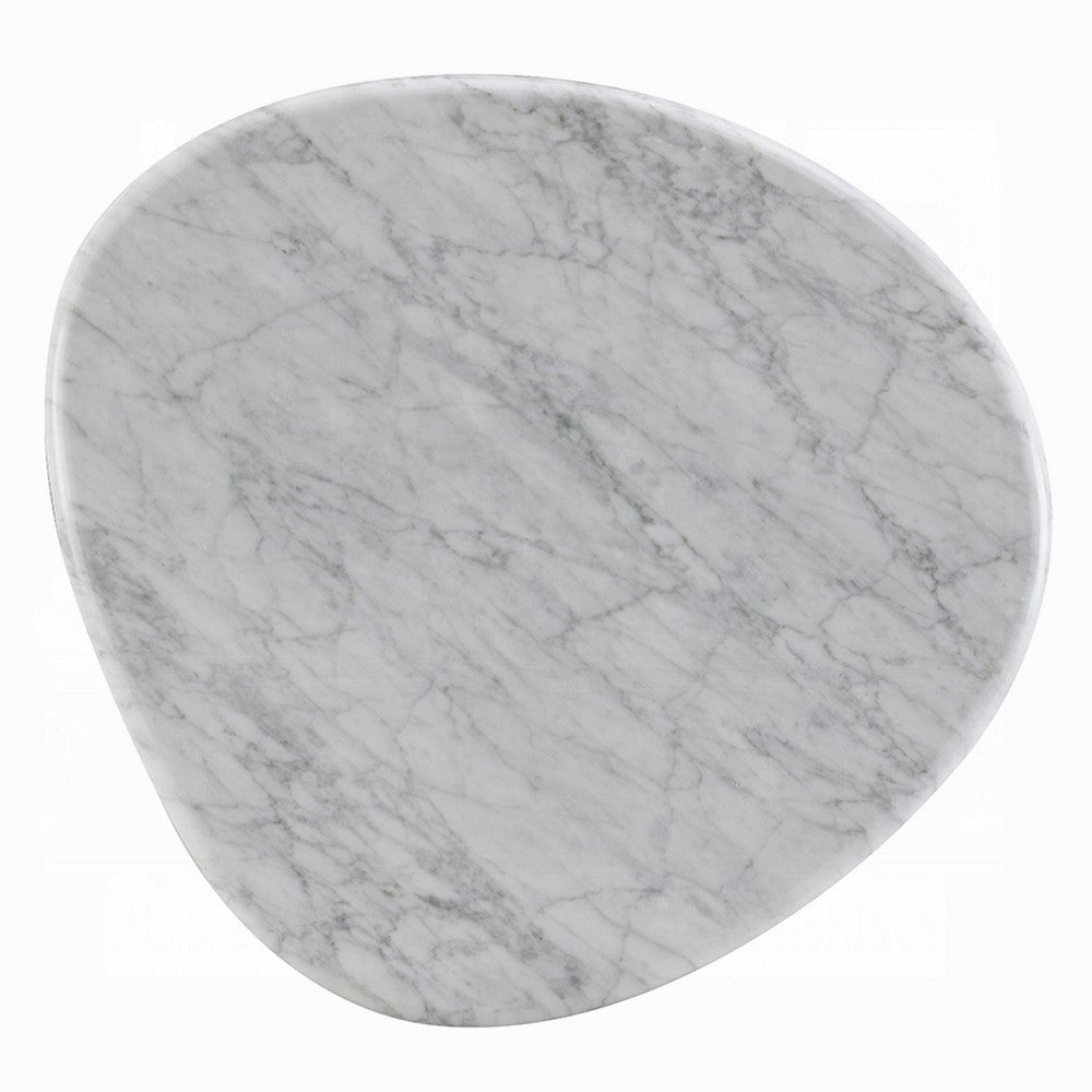 Jima Side End Table | 20" White Marble Top | Dark Brown Veneer Base