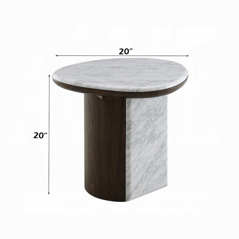 Jima Side End Table | 20" White Marble Top | Dark Brown Veneer Base