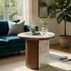 Jima Side End Table | 20" White Marble Top | Dark Brown Veneer Base