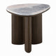 Sima Side End Table | 22" White Marble Top with 3 Leg | Brown Wood