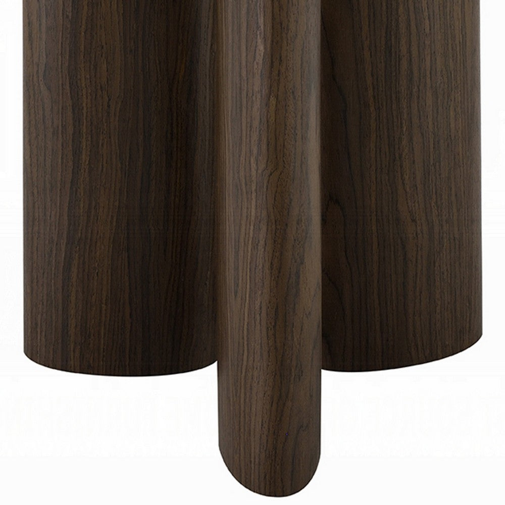 Sima Side End Table | 22" White Marble Top with 3 Leg | Brown Wood