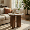 Sima Side End Table | 22" White Marble Top with 3 Leg | Brown Wood