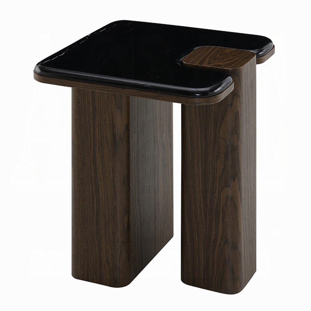 Pima Side End Table | 16" Black Marble Top | Dark Walnut Brown Base