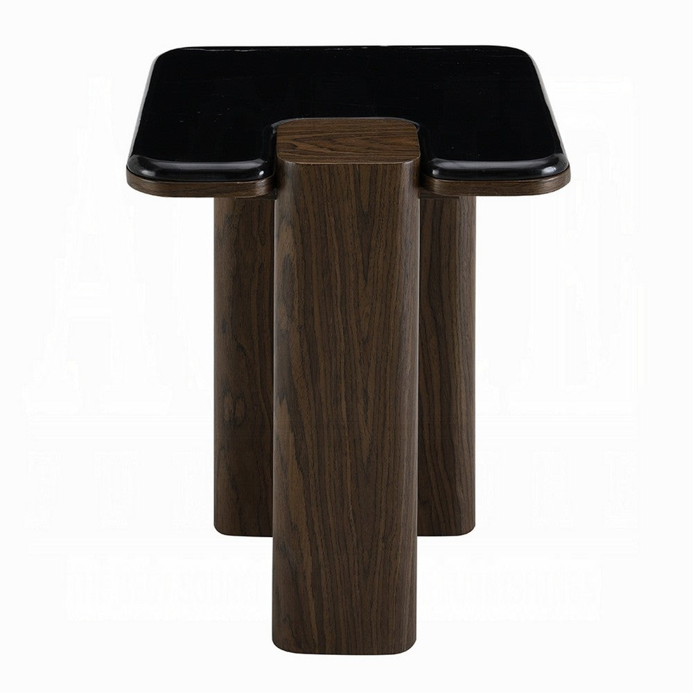 Pima Side End Table | 16" Black Marble Top | Dark Walnut Brown Base