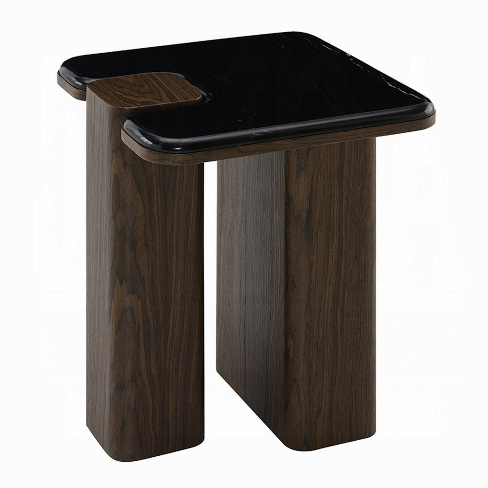 Pima Side End Table | 16" Black Marble Top | Dark Walnut Brown Base
