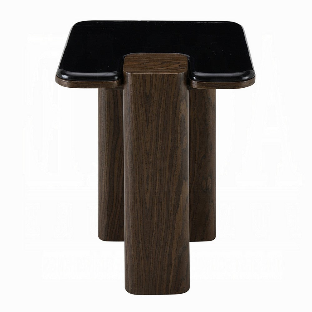 Pima Side End Table | 16" Black Marble Top | Dark Walnut Brown Base