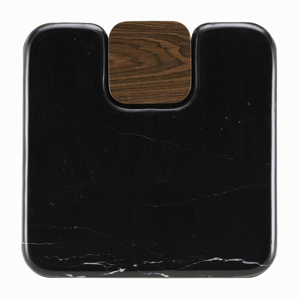 Pima Side End Table | 16" Black Marble Top | Dark Walnut Brown Base