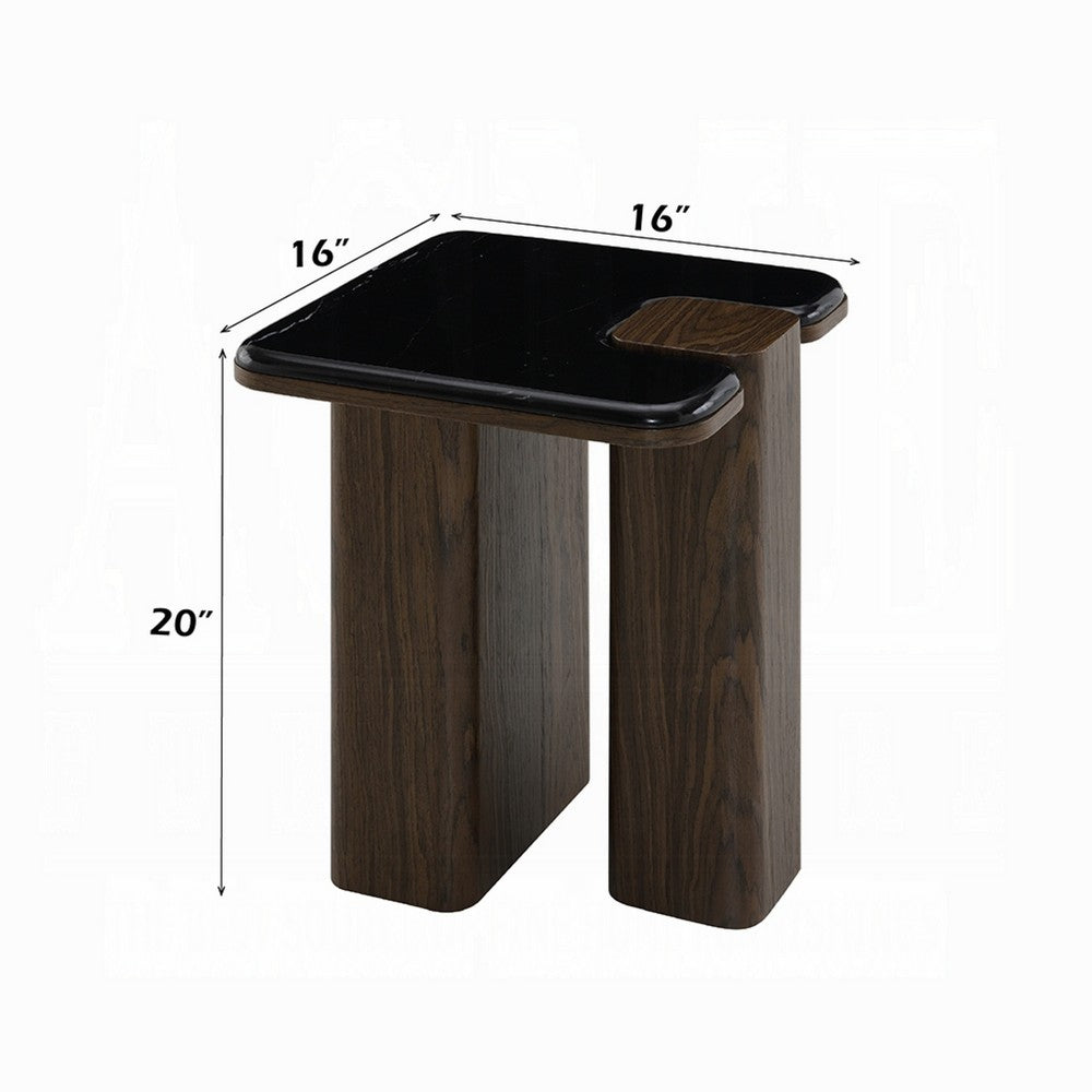 Pima Side End Table | 16" Black Marble Top | Dark Walnut Brown Base