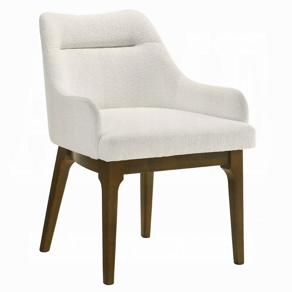 Pery Dining Side Chair Set of 2 | White Chenille | Angled Oak Brown Legs