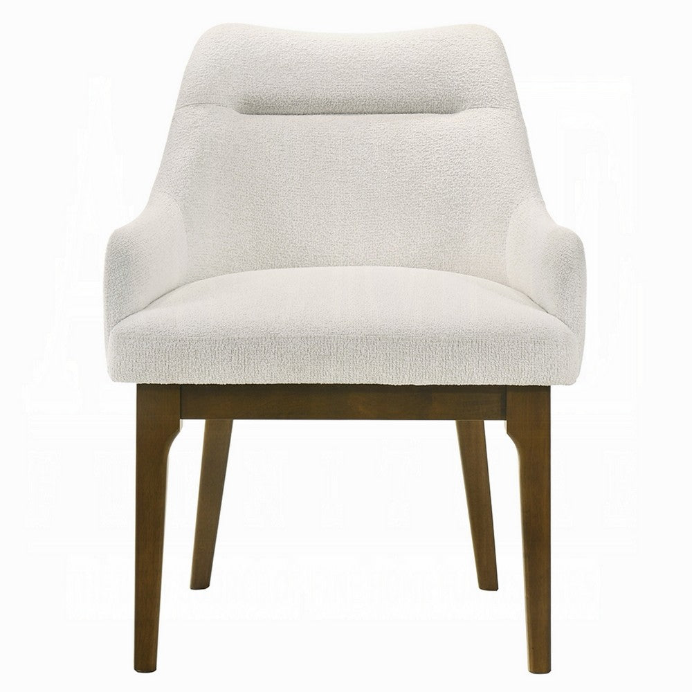Pery Dining Side Chair Set of 2 | White Chenille | Angled Oak Brown Legs