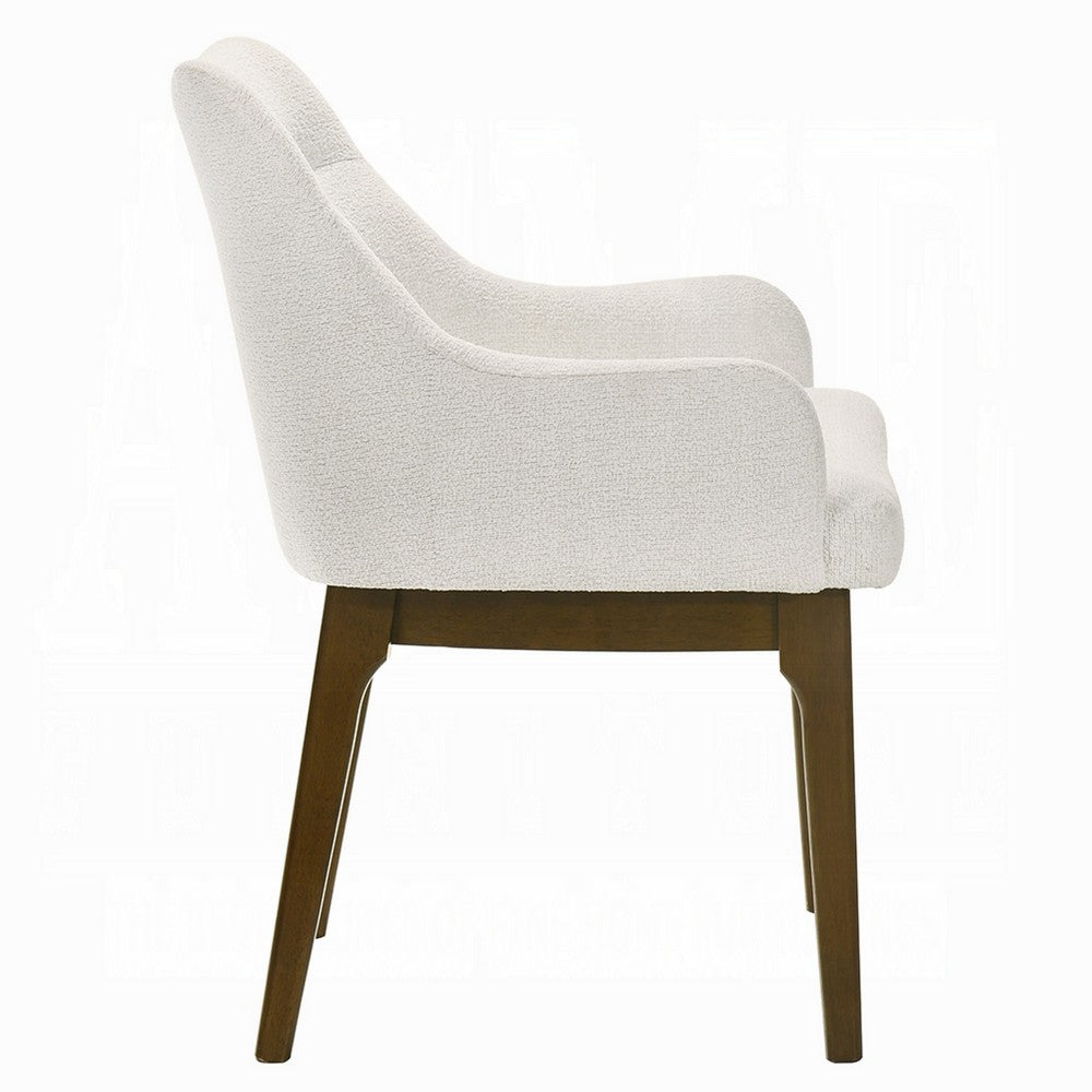Pery Dining Side Chair Set of 2 | White Chenille | Angled Oak Brown Legs