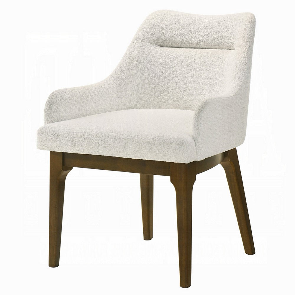 Pery Dining Side Chair Set of 2 | White Chenille | Angled Oak Brown Legs